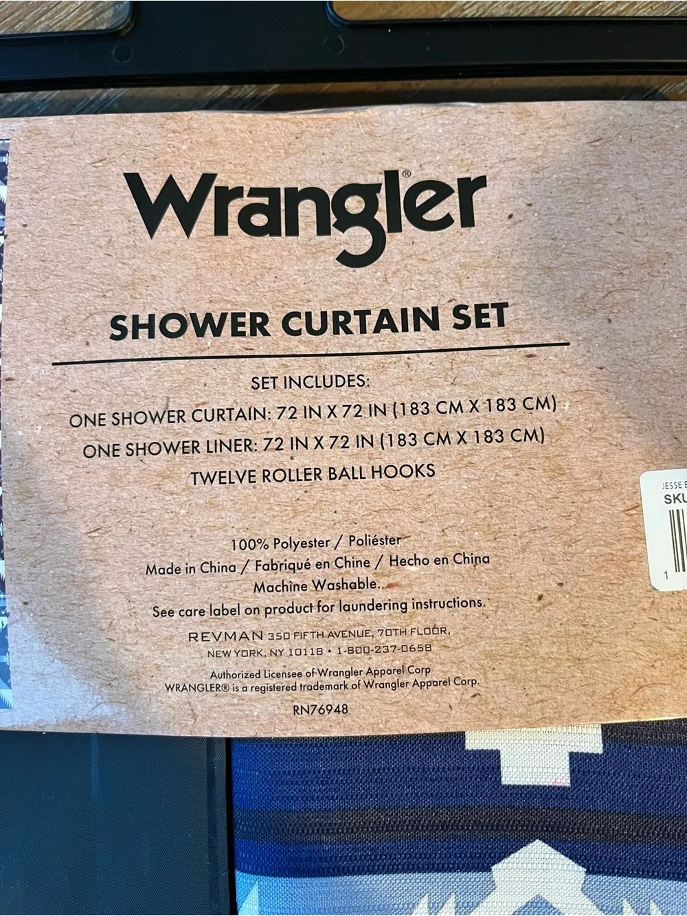 Wrangler Navy and White Geometric Shower Curtain Set
